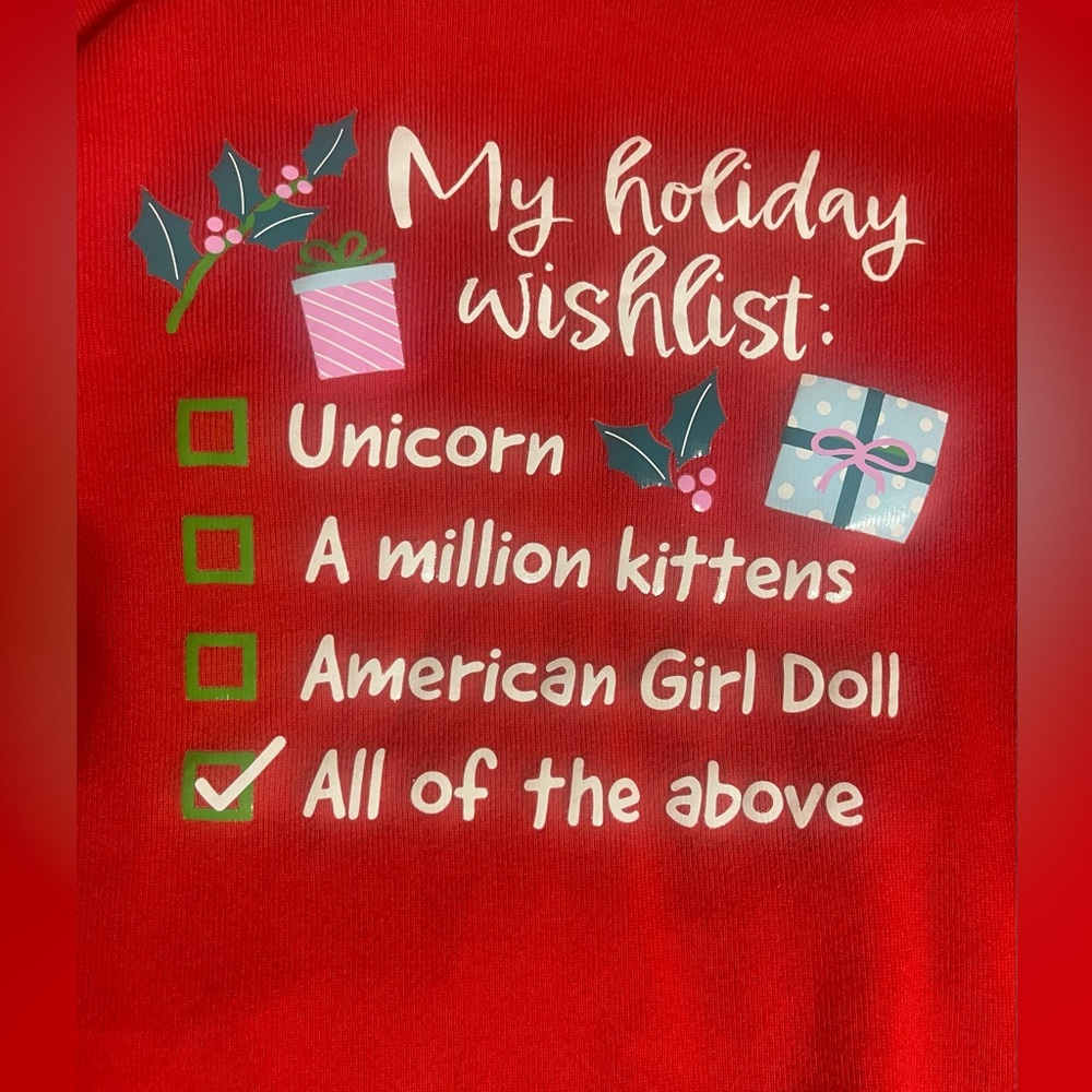 American Girl Long Sleeve Holiday Wishlist Cotton Shirt Size 10 Top Only